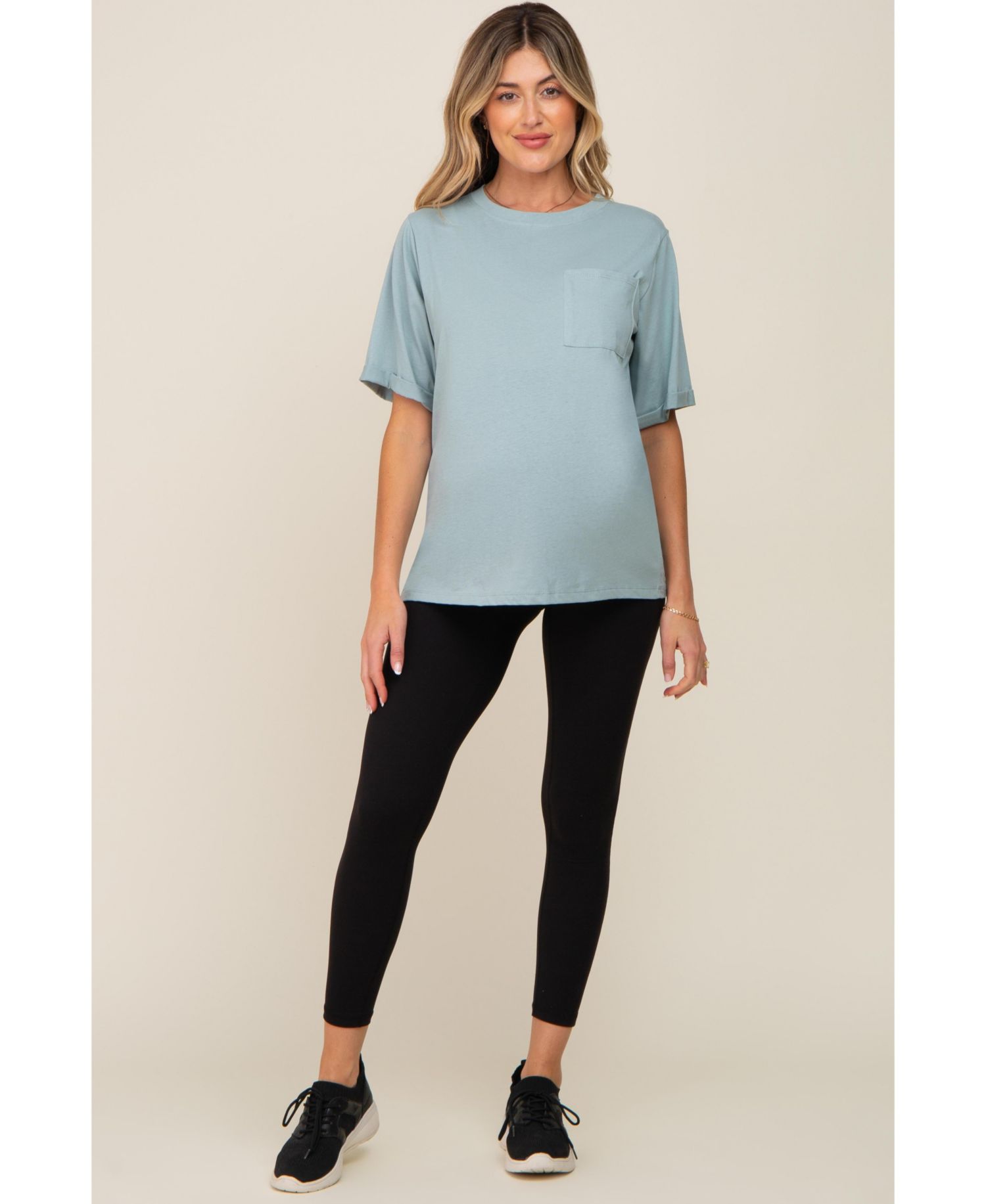 Women's Mint Green Oversized Pocket Front Short Sleeve Top