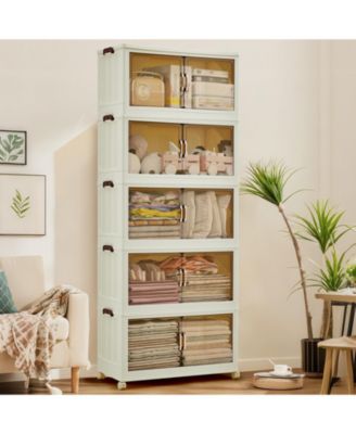 Stackable Foldable Storage Bins with Lids, Magnetic Doors and W-heels, Collapsible Closet Organizer for Home, Dorm and Office