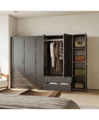 Storage Cabinet with 3 Doors, 2 Drawers, Hanging Rod, Soft-Close Hinges for Living Room, Entryway