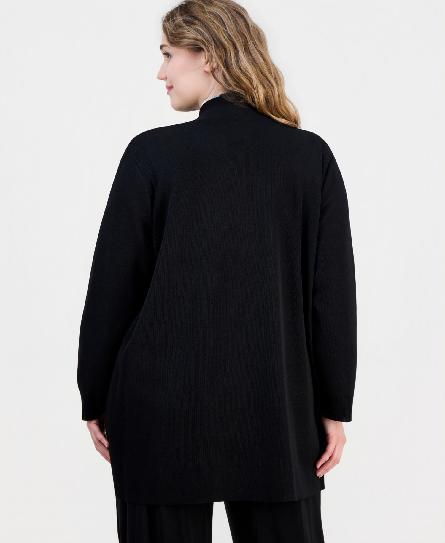 Plus Size Collarless Open-Front Cardigan