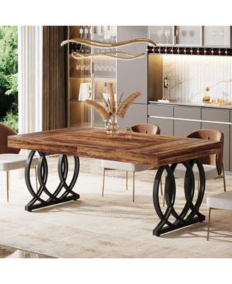 63-Inch Wood and Metal Faux Marble Tabletop Modern Kitchen Dining Table