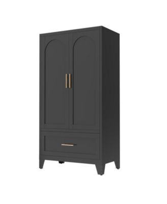 60" Tall Metal Storage Cabinet with 1 Drawer and Hanging Rod Wardrobe 2 Doors Wardrobe Closet with Shelf
