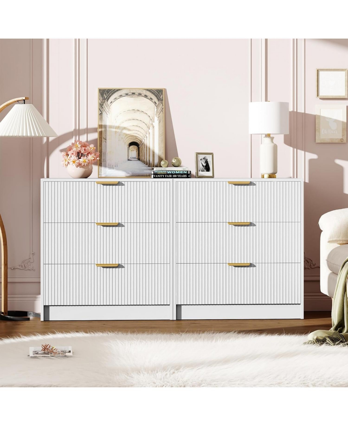 gaomon 3 Drawer Dresser, Modern Fluted Nightstand with Handles, Tall Chest for Bedroom, Living Room, Entryway