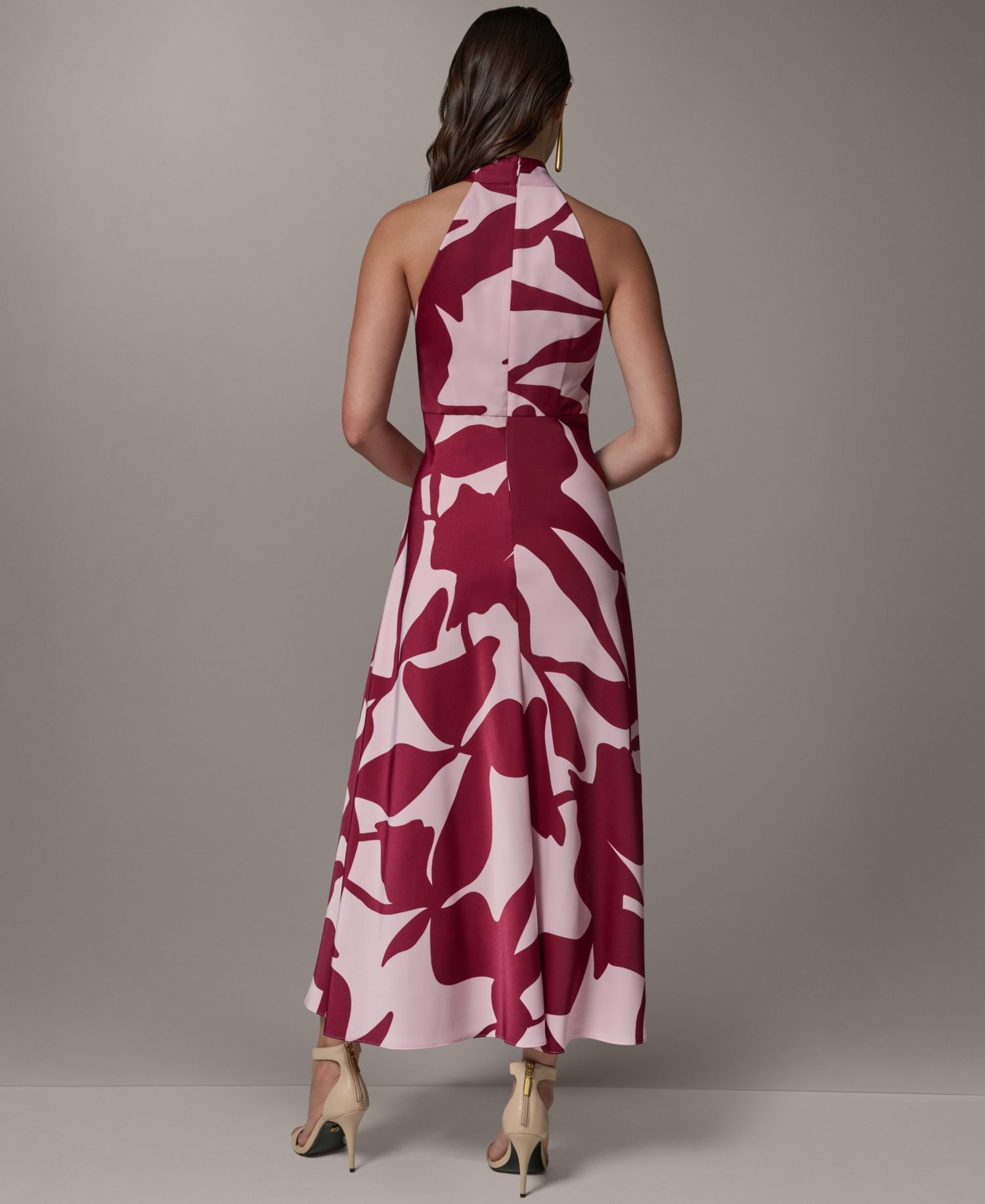 Women's Halter Neck Printed Satin A-Line Dress
