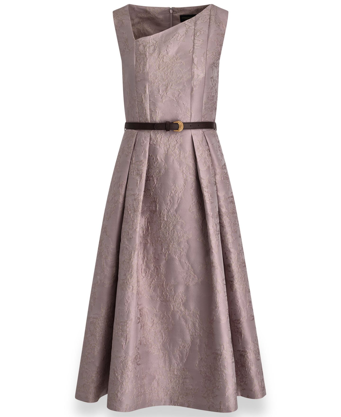 Женское платье Donna Karan New York Jacquard Asymmetrical Neck Fit & Flare Dress with Belt, цвет: Сиреневый — фото 6