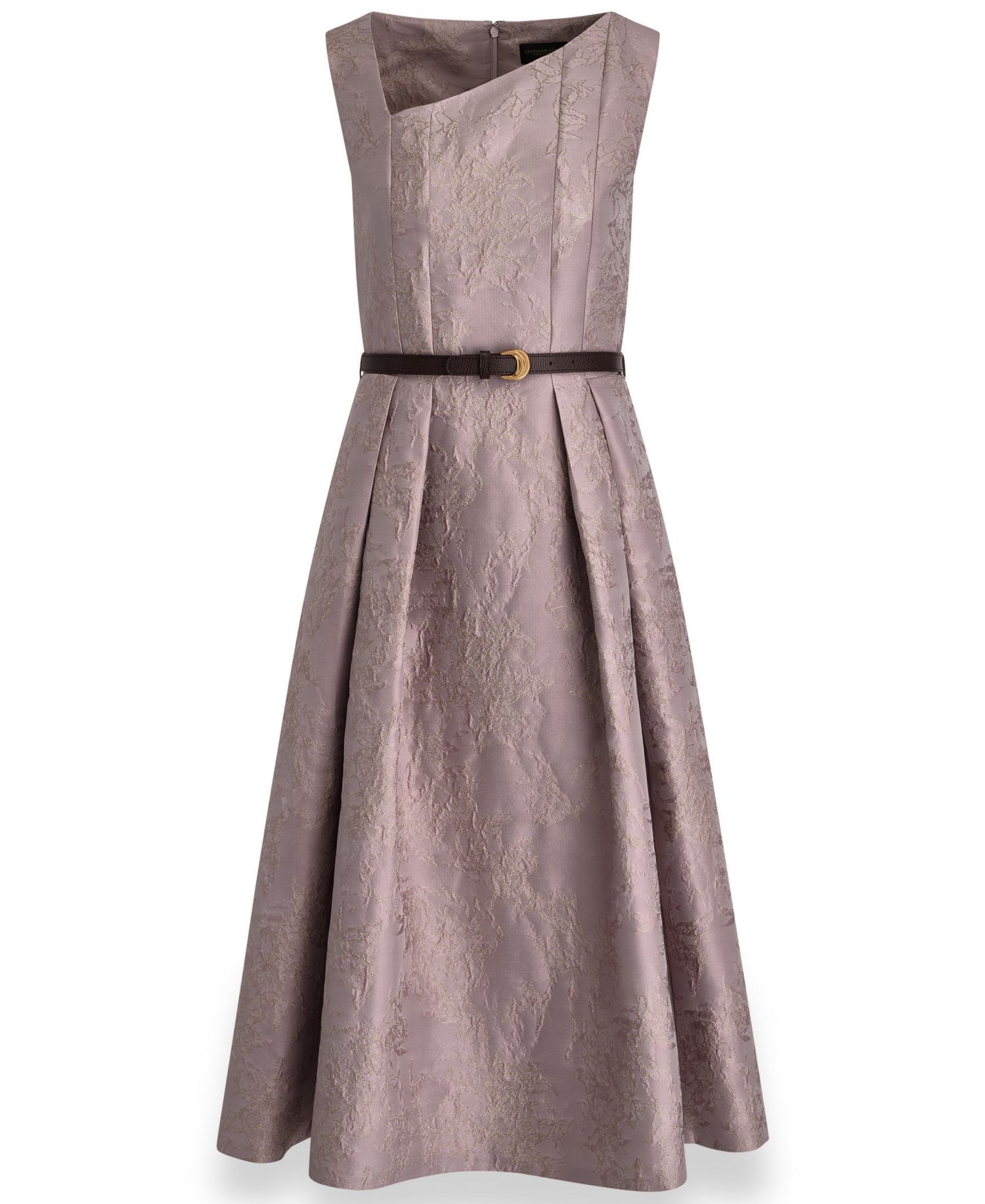 Women's Jacquard Asymmetrical Neck Fit & Flare Dress with Belt