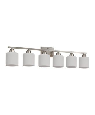 38 Inch 6 Light Nickel Bathroom Vanity Light Wall Sconce with Glass Shade Vintage Wall Mounted Lamp for Mirror Bedroom