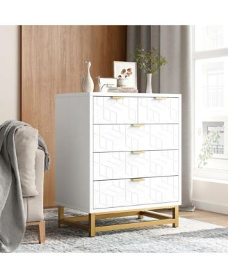 Wide 5 Drawer Dresser - 24'' Spacious Storage Cabinet with Metal Legs - Wooden Organizer for Bedroom, Living Room, Hallway, Entryway