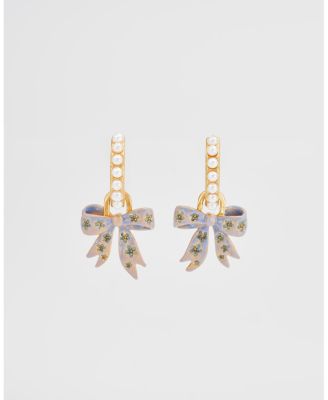 Fable England Gold Forget Me Not Bow Huggie Earrings - Blue  gold