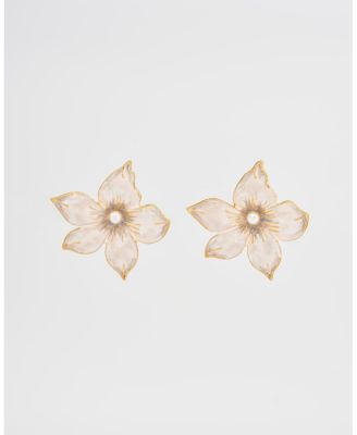 Gold Jasmine and Pearl Oversized Stud Earrings