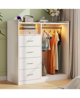 4-Drawer Dresser with Hanging Rack, LED Lights and Charging Station, Storage Organizer for Bedroom Living Room, Multiple Finishes