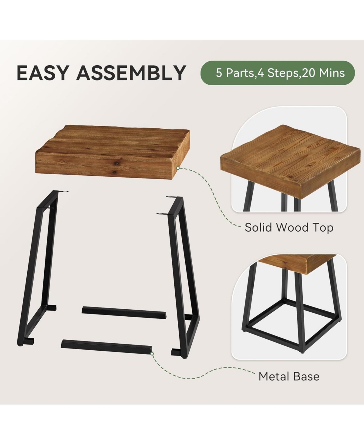 Tribesigns Solid Wood End Table, 19.7" Square Side Table with Metal Frame, for Living Room, Small Spaces