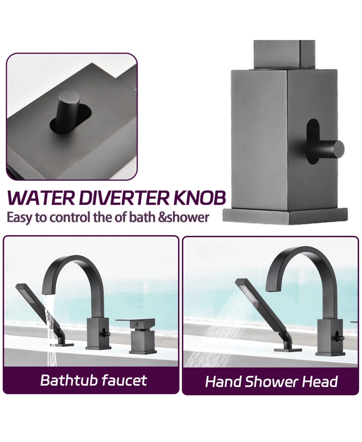 Phying Waterfall Bathtub Faucet with Sprayer