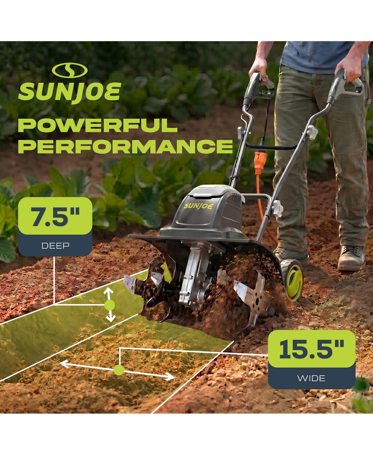 Sun Joe Electric Garden Tiller Cultivator, Steel Tines, 15 Amp, 15.7inch, TJ605E