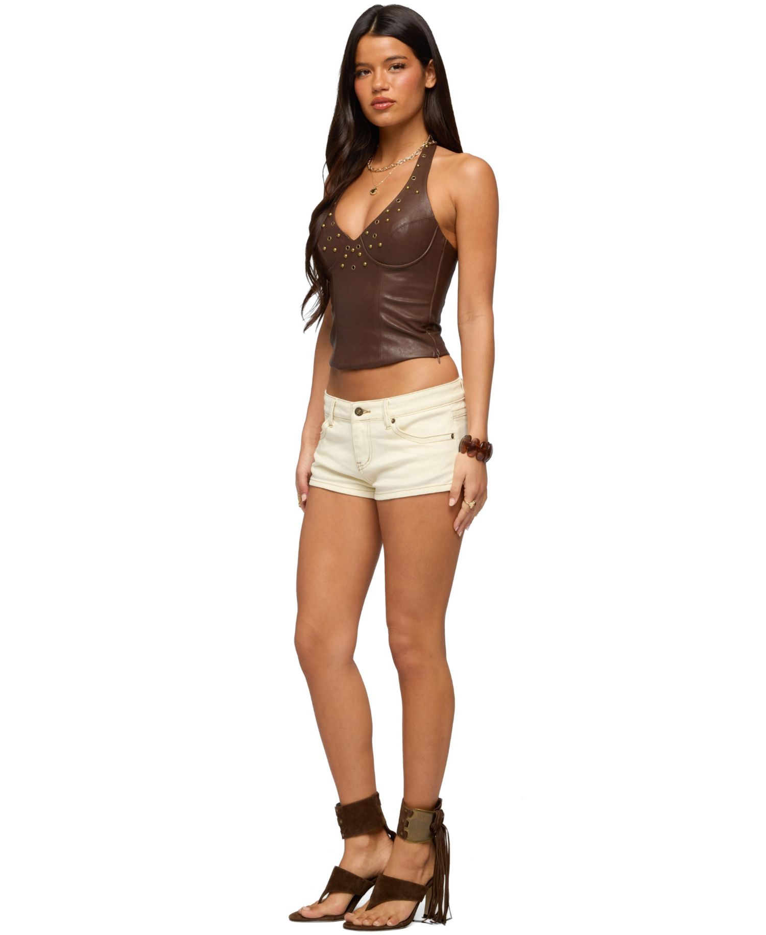 Women's Vaya Studded Faux Leather Halter Top
