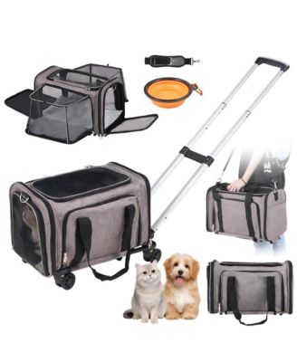 Rolling Pet Carrier with Telescopic Handle for Small Cats and Dogs up to 25 lbs