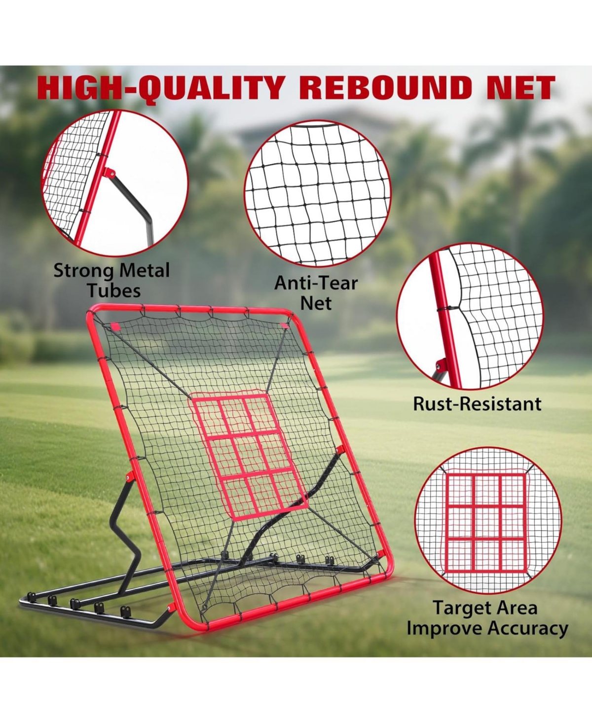 Xo 4x4.5 Ft Baseball Rebounder Net, Steel Frame Pitchback Net for Baseball Softball Training, Portable Practice Net