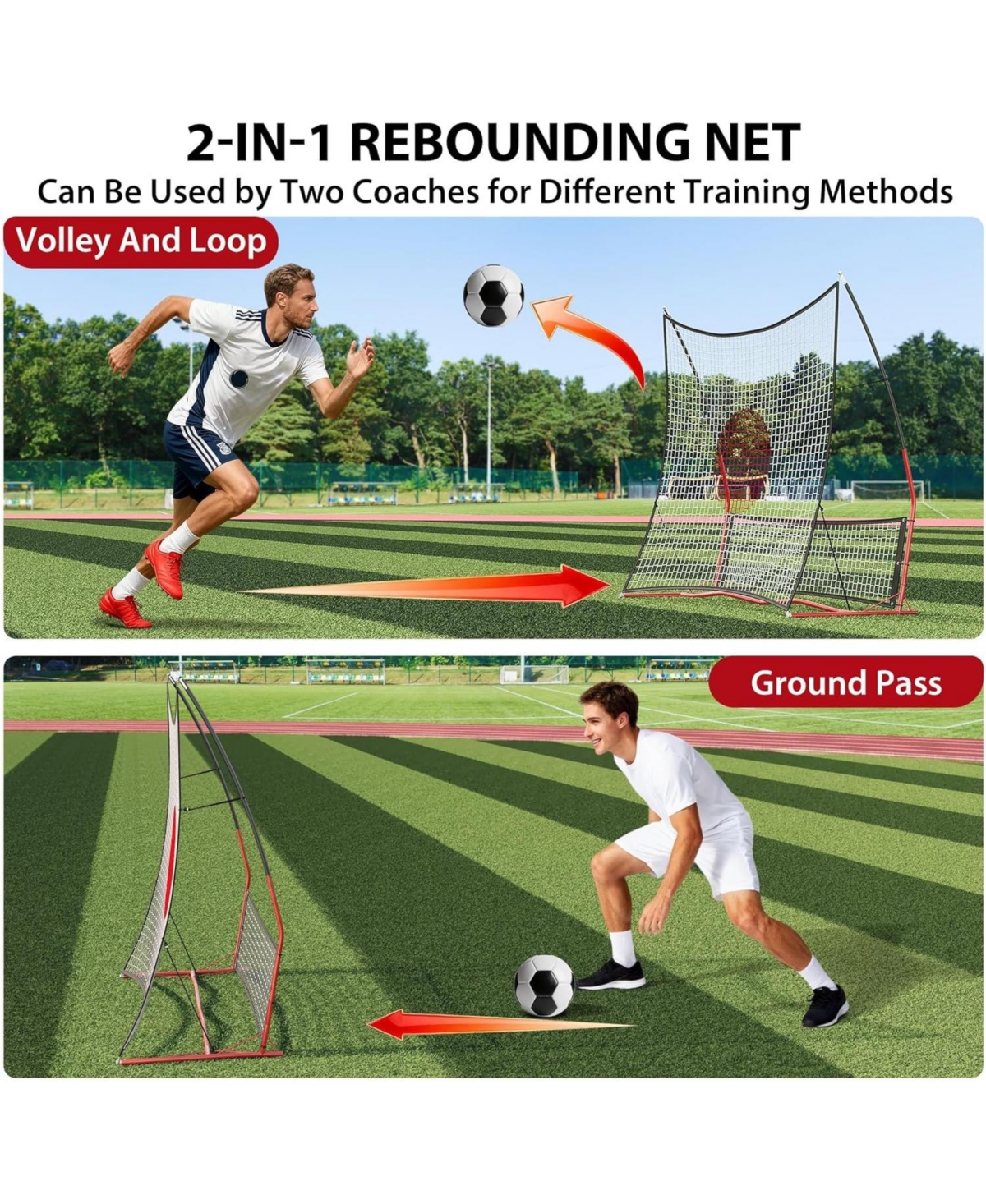 Xo 2-in-1 Soccer Rebounder Net, Adjustable Portable Training Net with Carry Bag and Stakes, Backyard Indoor Outdoor Soccer Practice