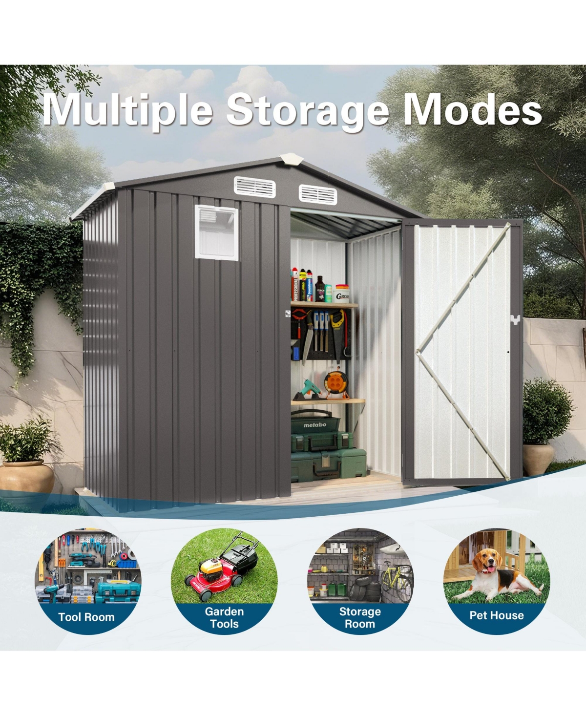 Mondawe Outdoor Metal Storage Shed With Window, Lockable Door, Compact Garden Tool Shed