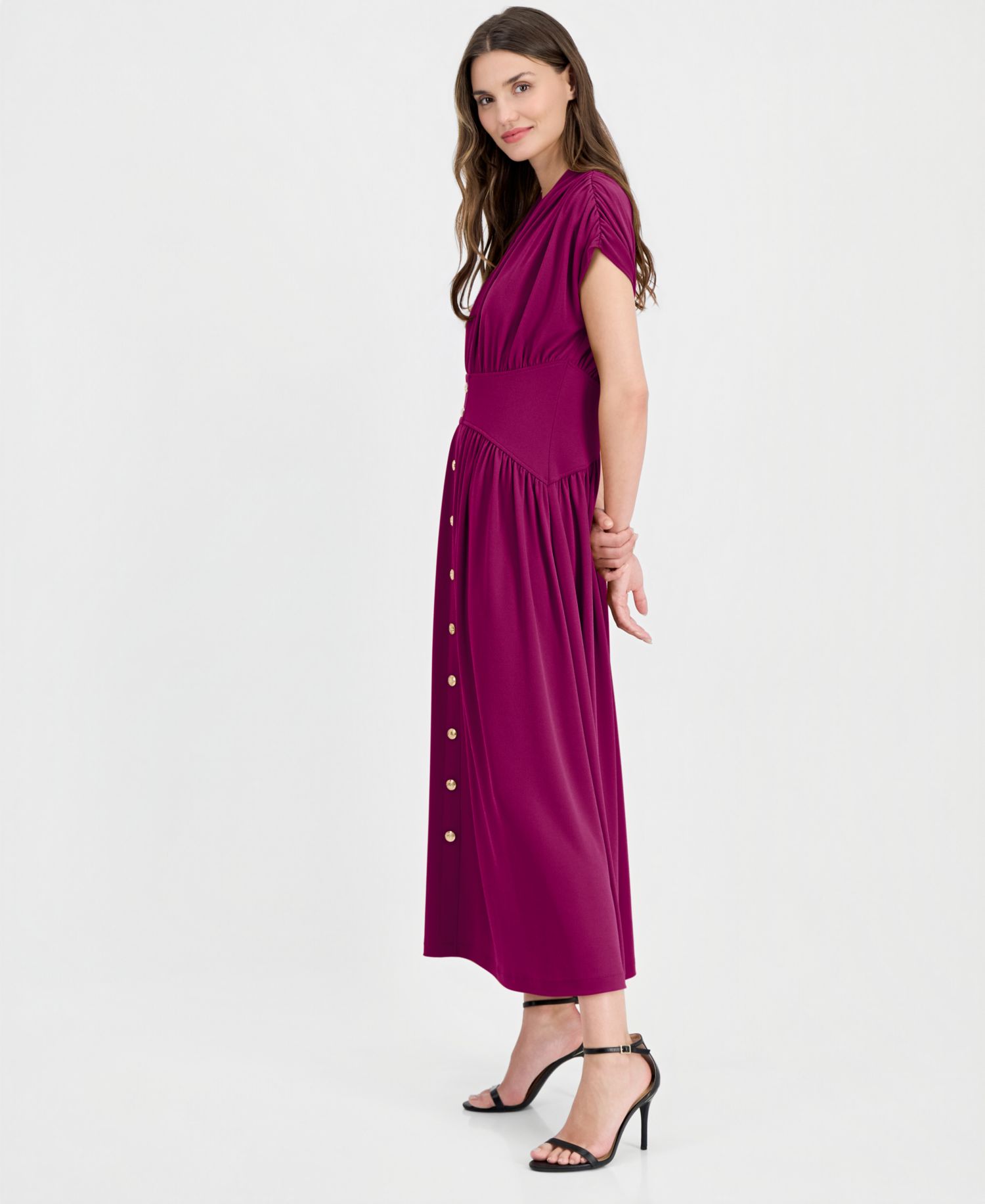 Women's V-Neck Ruched-Shoulder Jersey Dress