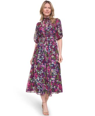 Women's Mock-Neck & Smocked Waist Maxi Dress
