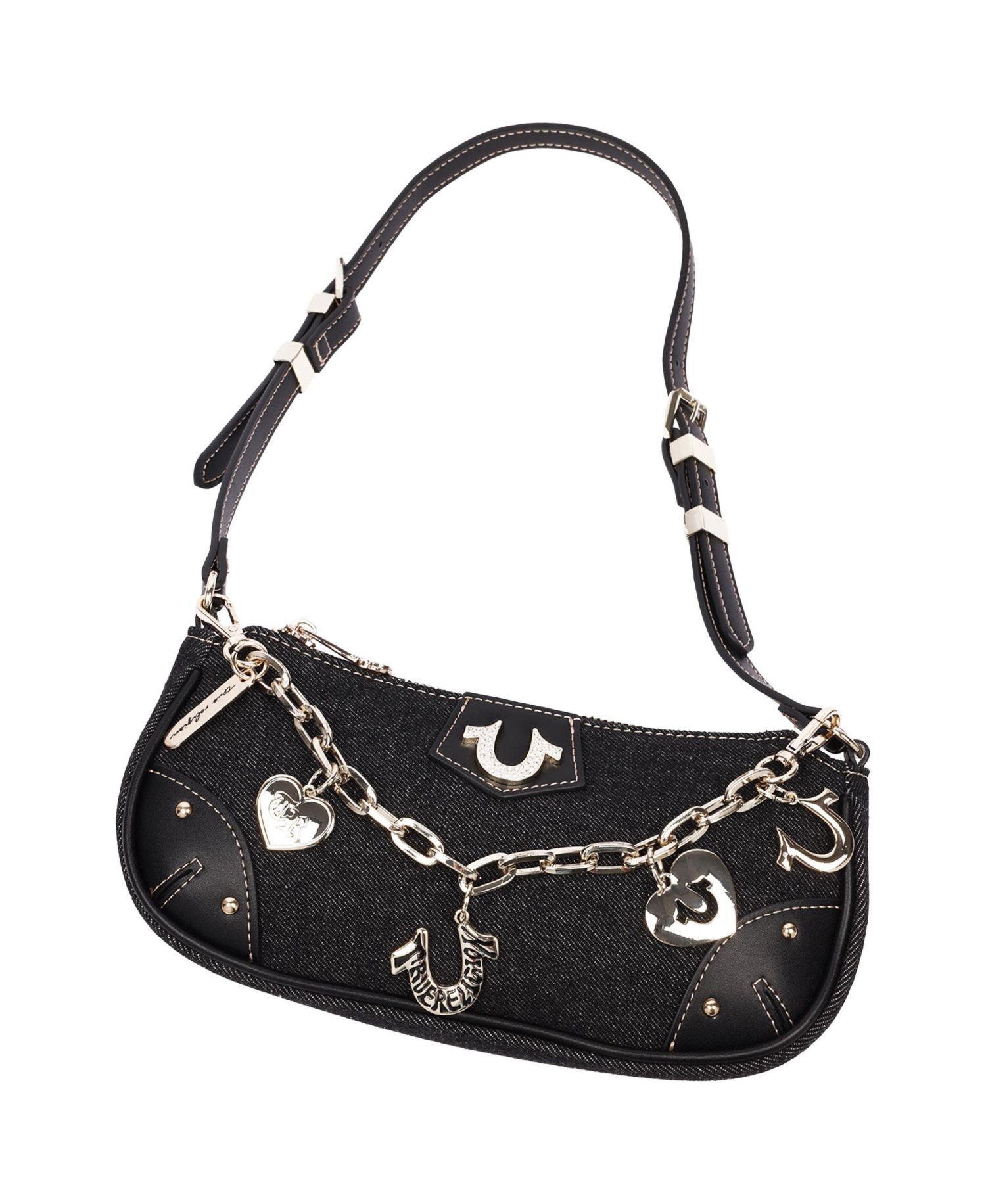 Women's Horseshoe Chain Shoulder Bag - Charm Detail Zip Top Purse with Adjustable Strap
