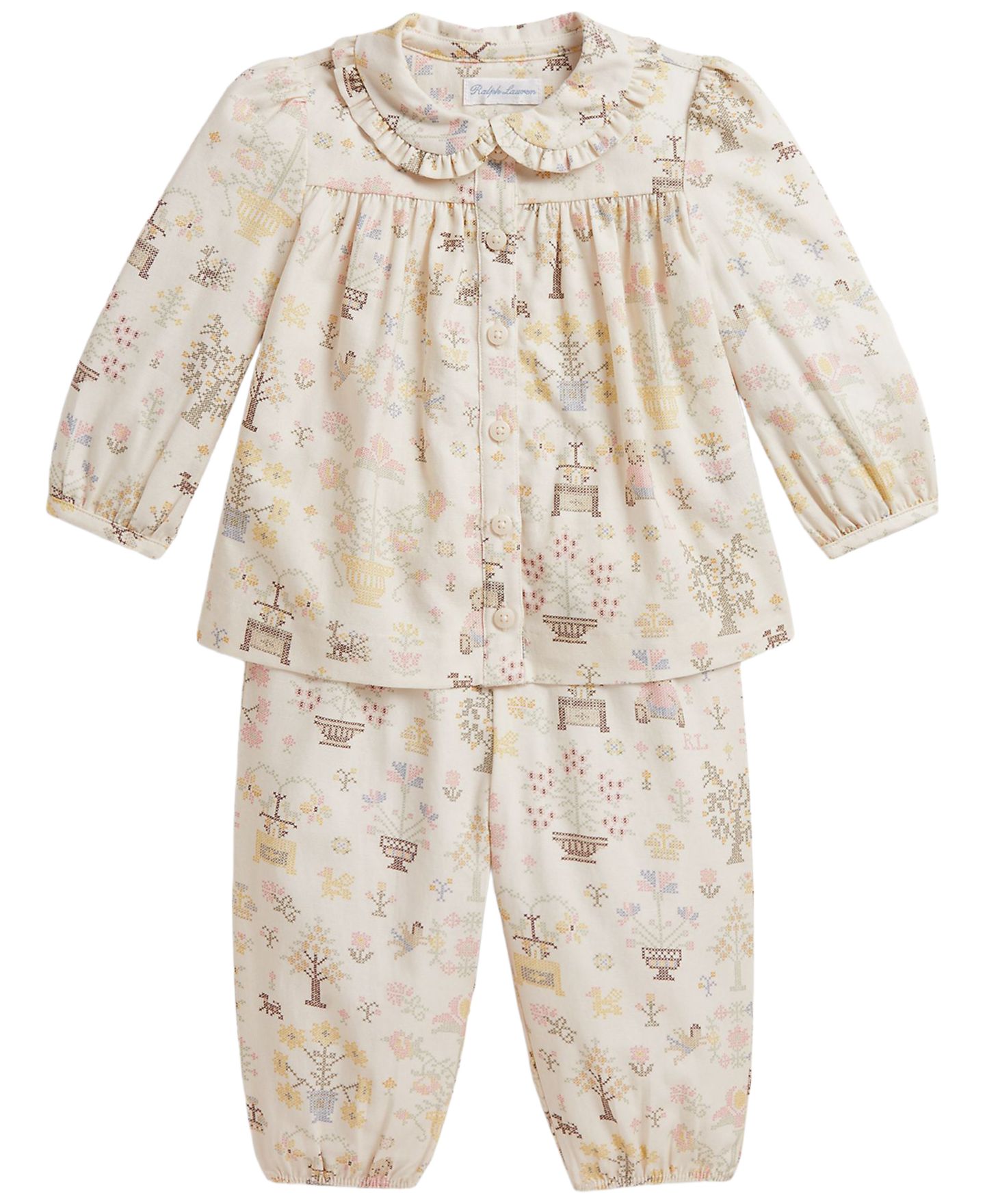 Комплект Polo Ralph Lauren Polo Bear Long-Sleeve Top and Pants, 2-Piece Set для девочек-малышей, цвет: Petite Point Baby Bear — фото 1