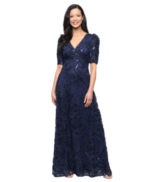 Женское платье Alex Evenings V-Neck Long Embroidered, цвет: Синий