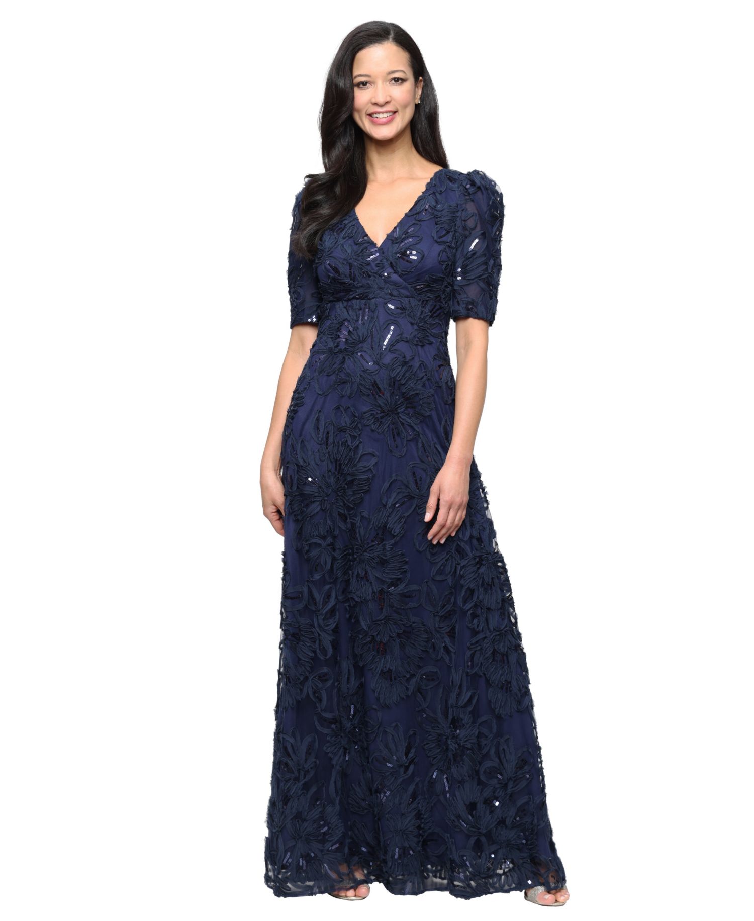 Women's V-Neck Long Embroidered Dress