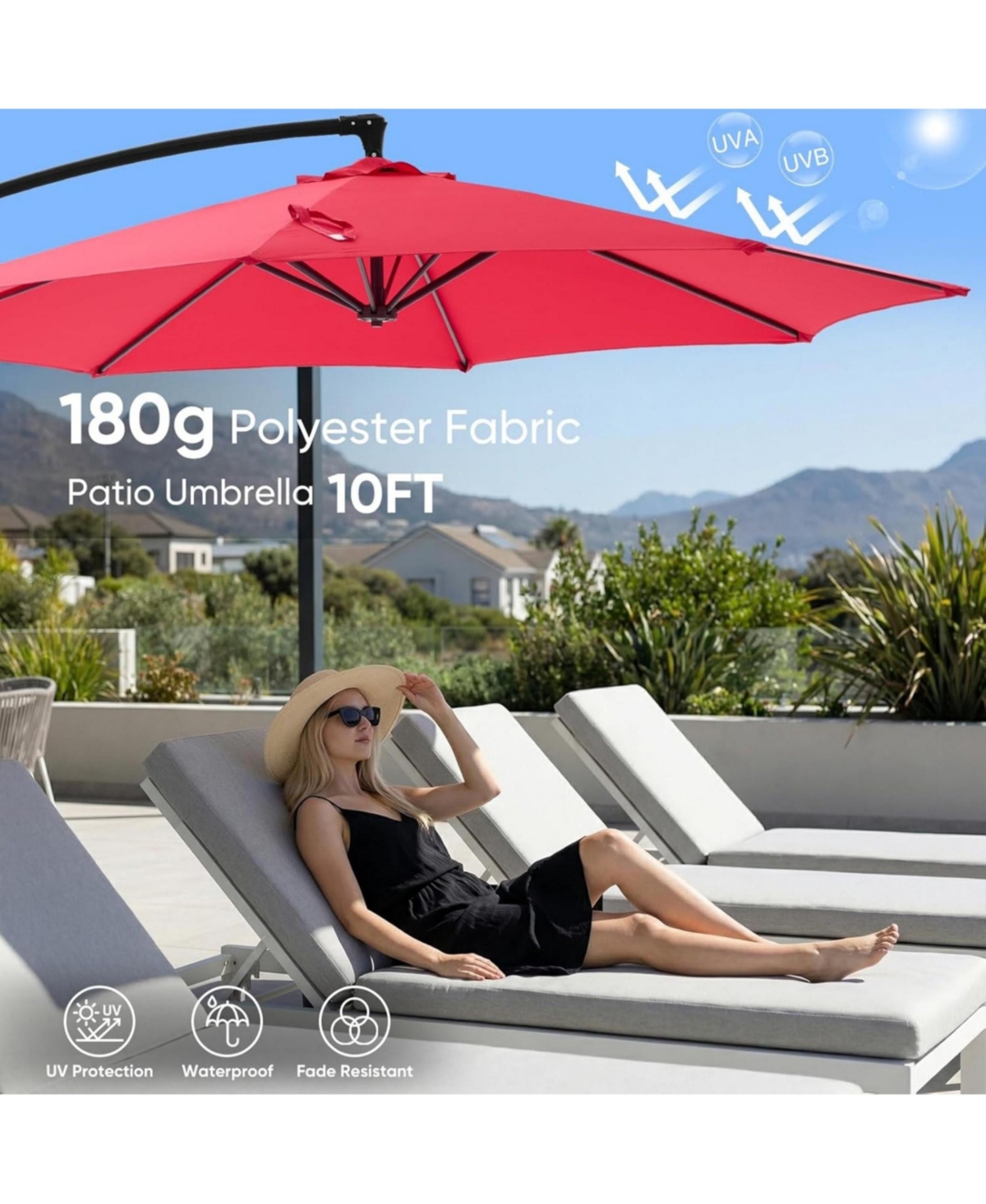 Yiortwo 9.7 Feet Offset Patio Umbrella Cantilever Outdoor Sun Shade With Tilt