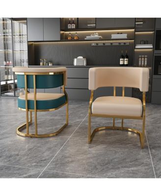 Modern Dining Chairs Set of 2, Iron Frame, PU Upholstered Accent Chairs
