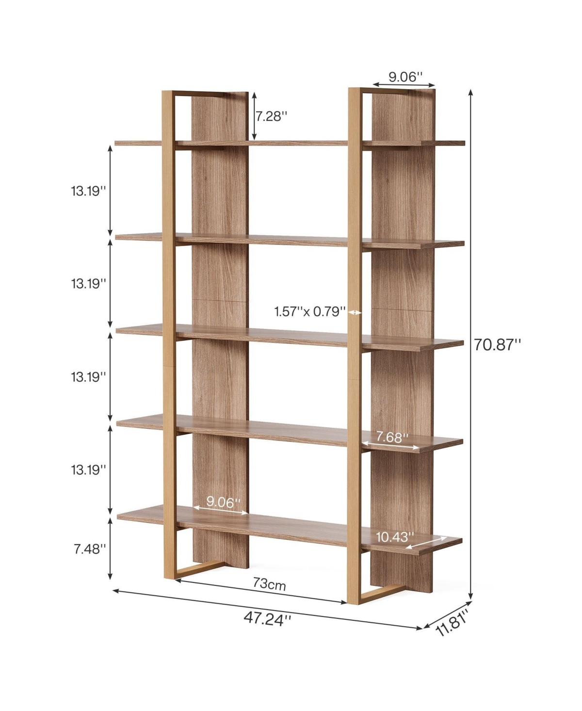 Slickblue 70.8 Inch Bookshelf with 5 Tier Etagere Display Shelves