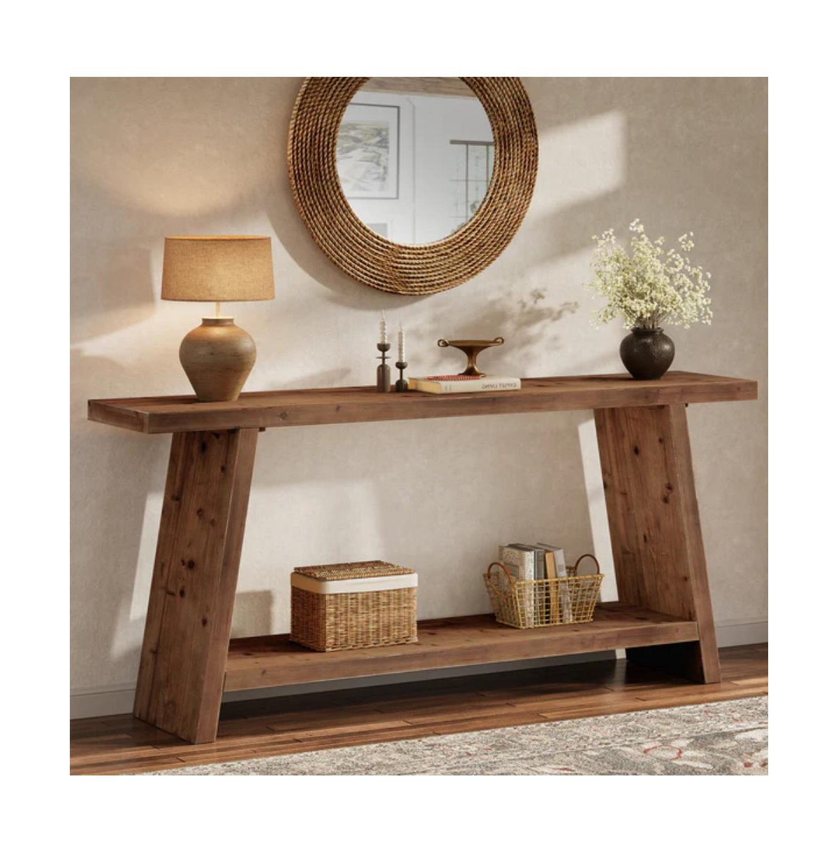 Slickblue 2-Tier Solid Wood Sofa Console Table for Behind Couch