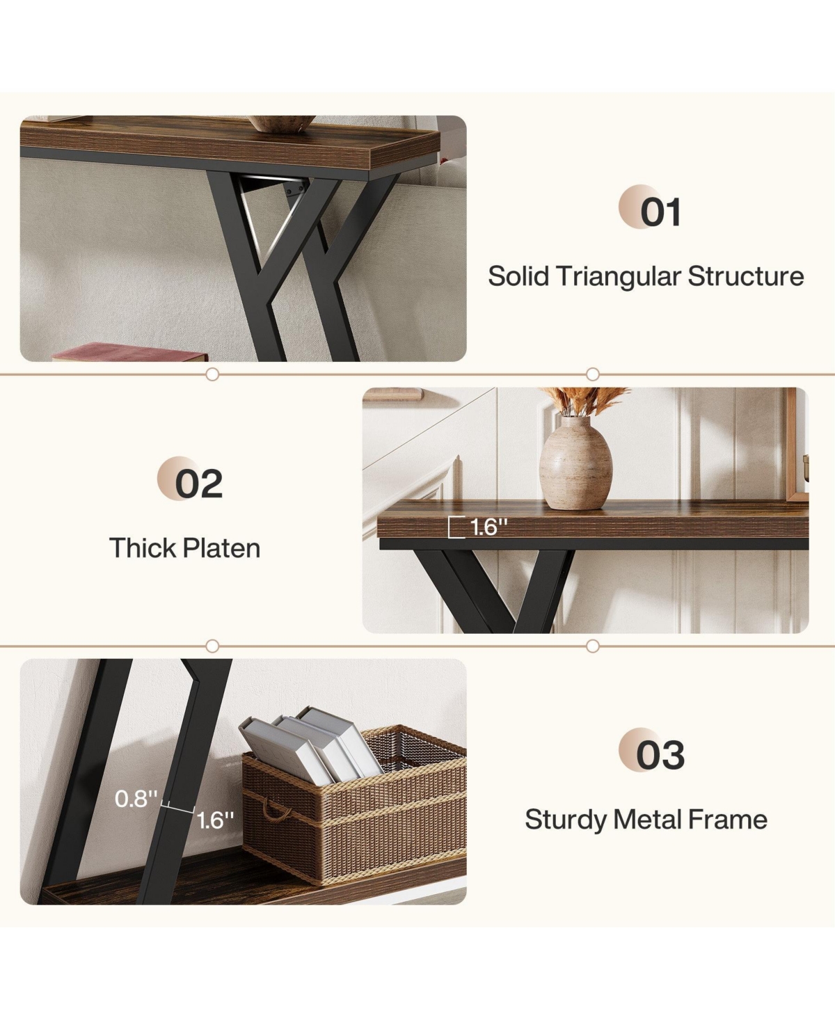 Slickblue Industrial Sofa Console Table with 2-Tier Storage Shelf for Entryway