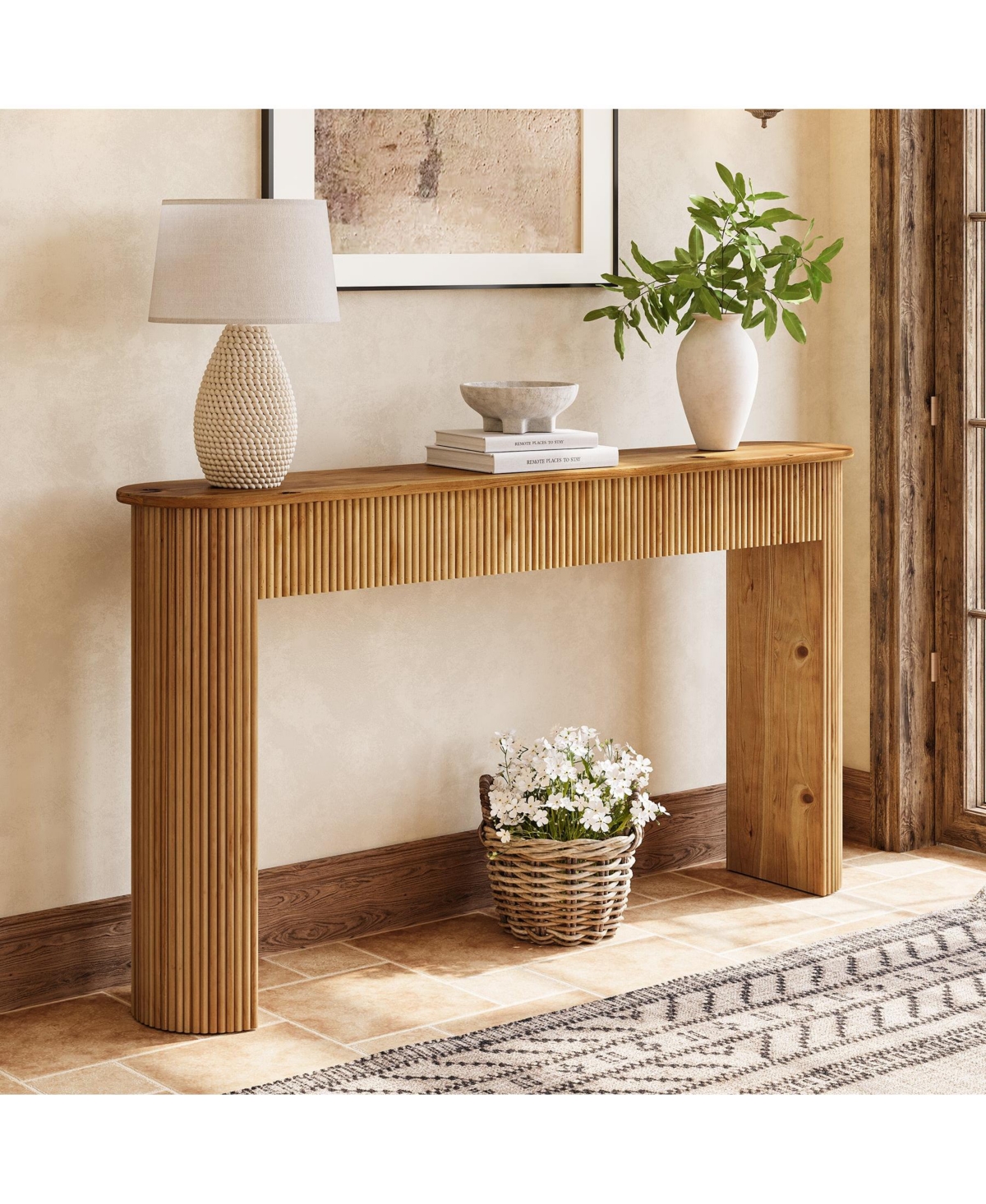 Slickblue Fluted Solid Wood Entryway Console Table with Retro Accent Design