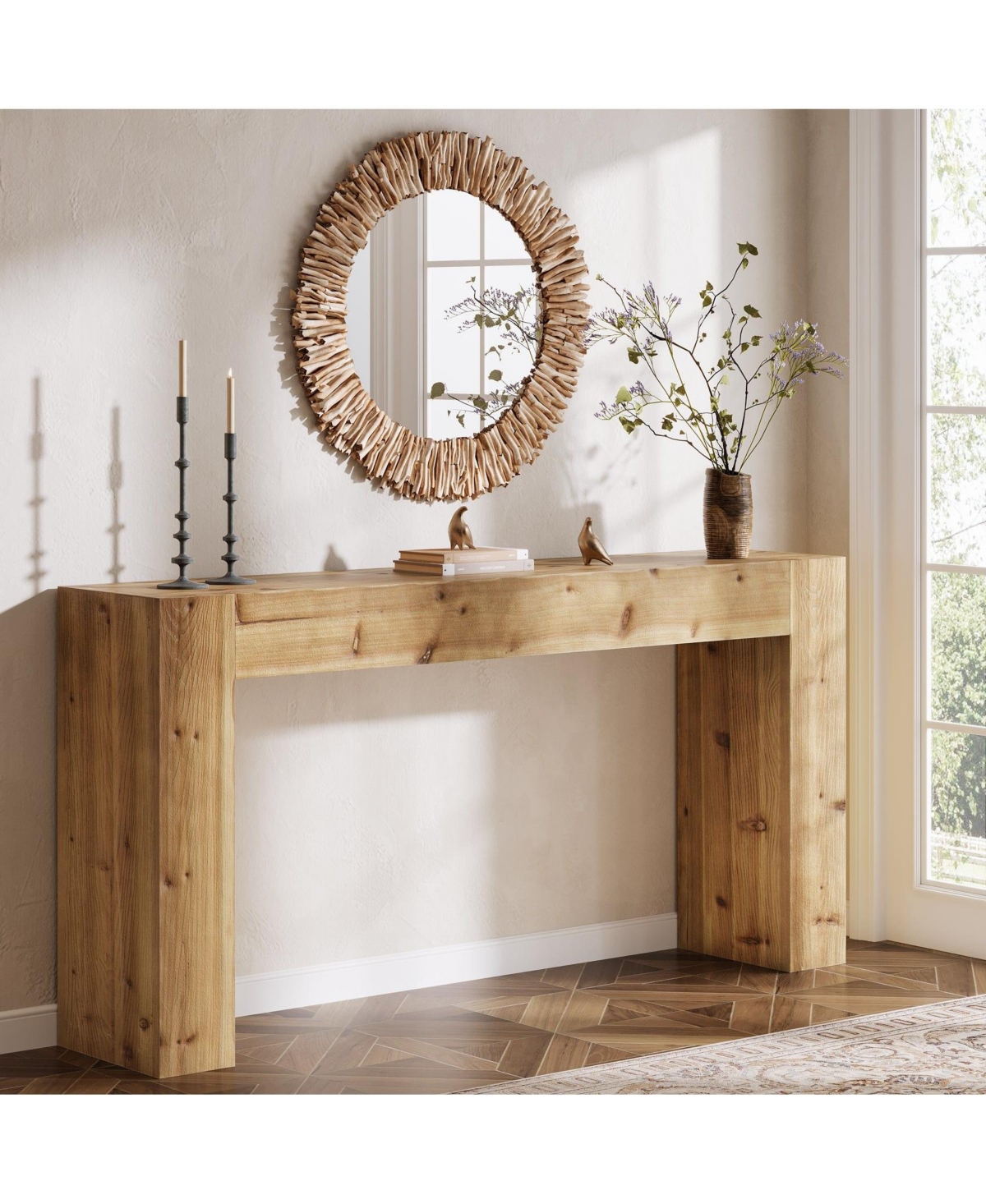 Slickblue Entryway Console Table, Solid Wood Farmhouse Sofa Table for Foyer