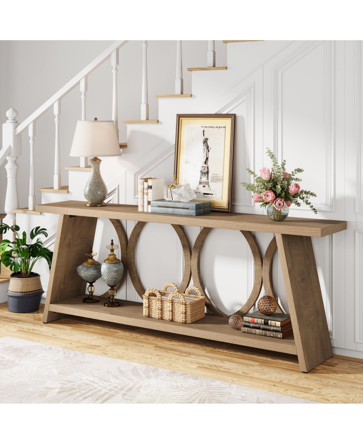 Slickblue Farmhouse Hallway Accent Console Table with 2-Tier Storage Shelf