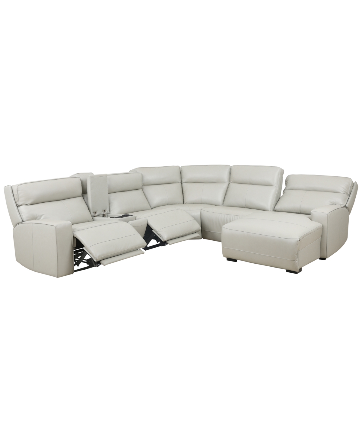 Zackary 6-Piece Leather Chaise Sectional with 3 Power Motion & Console, Macy's Exclusive