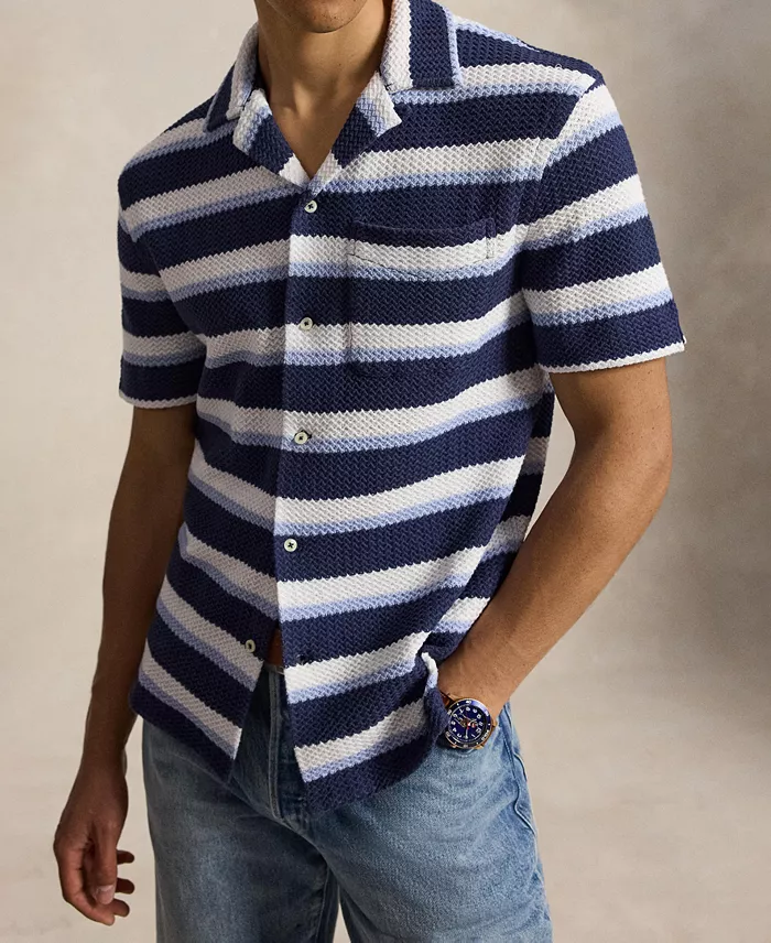 Men's Striped Herringbone Camp Shirt - thumbnail 3