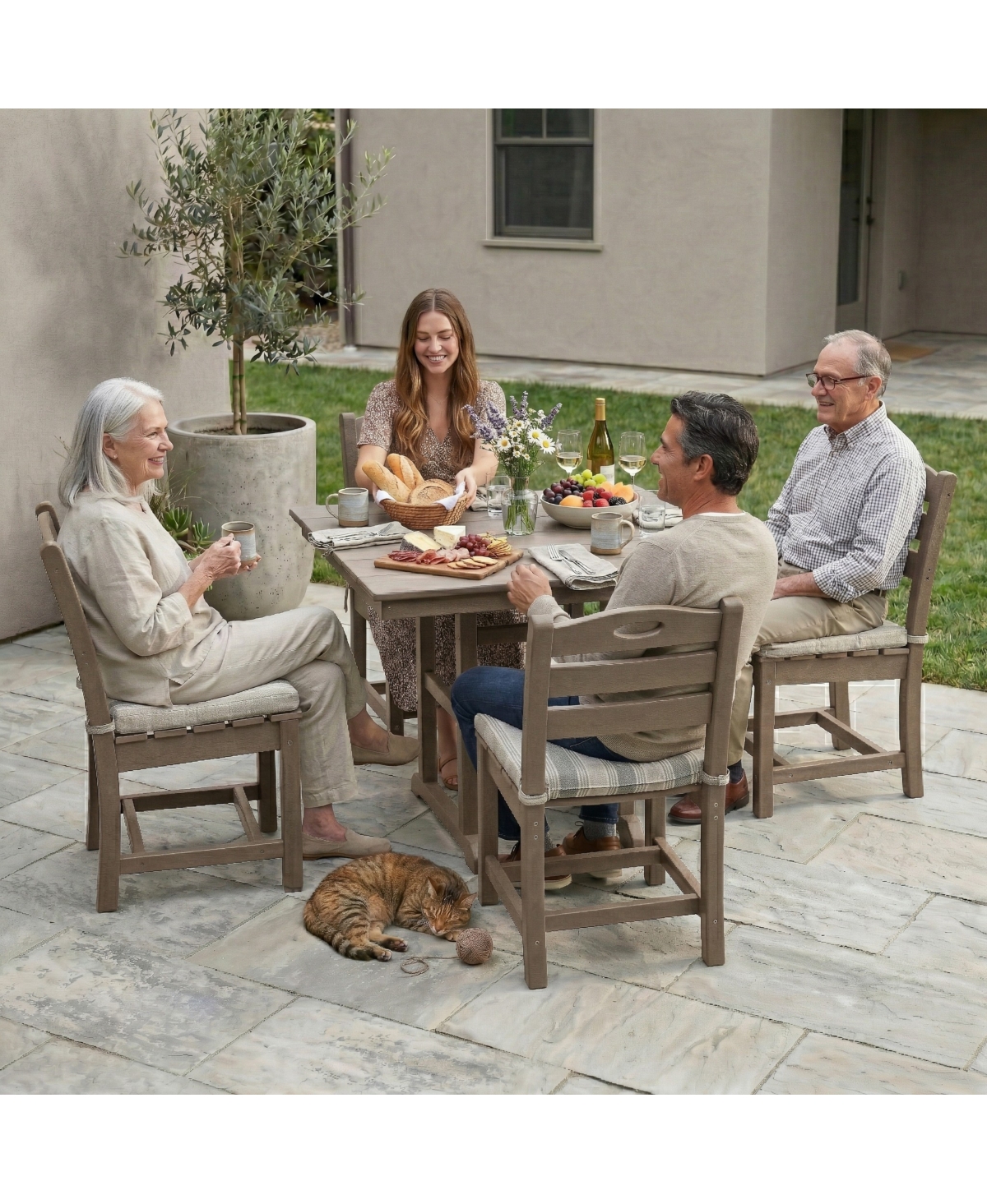 Streamdale Furniture 5-Piece Antique Wood Hdpe Outdoor Patio Dining Set with Square Table