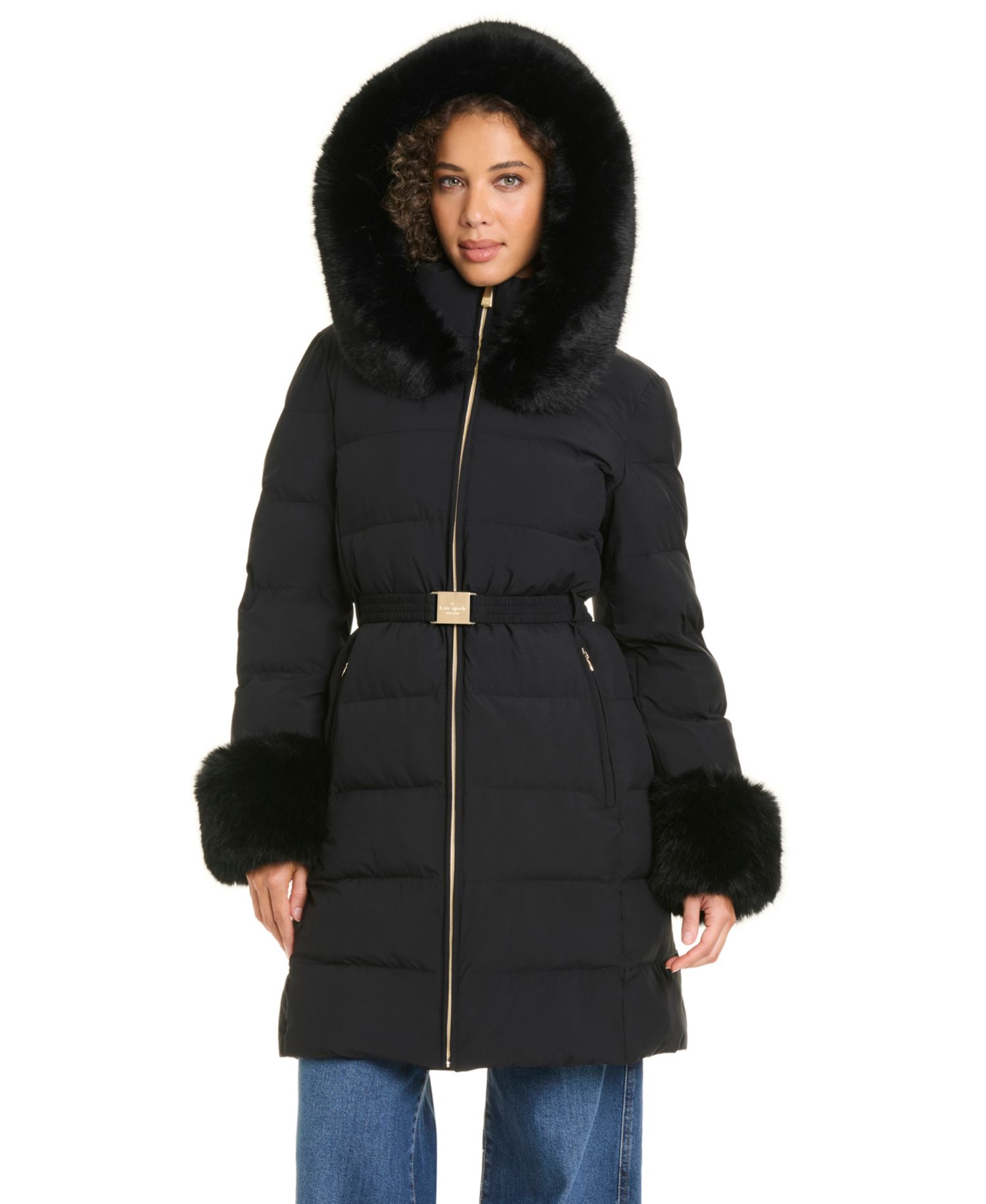 Women's Faux-Fur Arm Cuff Hooded Puffer Coat