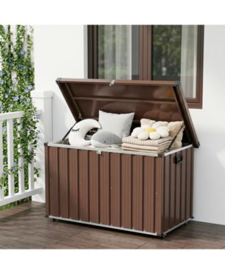 Deck Box 160 Gallon Waterproof Patio Storage Container, Metal Outdoor Storage Box with 0.6 mm Galvanized Steel and 0.3 mm Coated Steel Panels