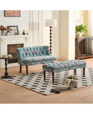 Tufted Floral Accent Chair with Turned Wood Legs