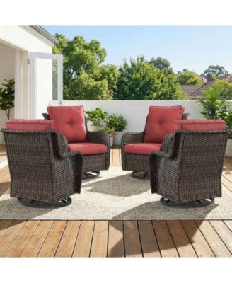 Patio Chairs Outdoor Swivel Glider  Set of 4 High Back Outside Brown Wicker Rattan Rocking Chair with Thick Cushion