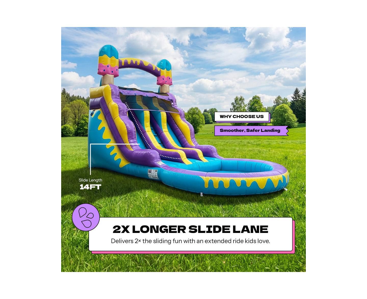 Детская игрушка POP JUMP Ice Pop 24' Dual-Lane Inflatable Vinyl Waterslide with Attached Pool, Up to 7 People, Ages 3+, цвет: Разноцветный — фото 6