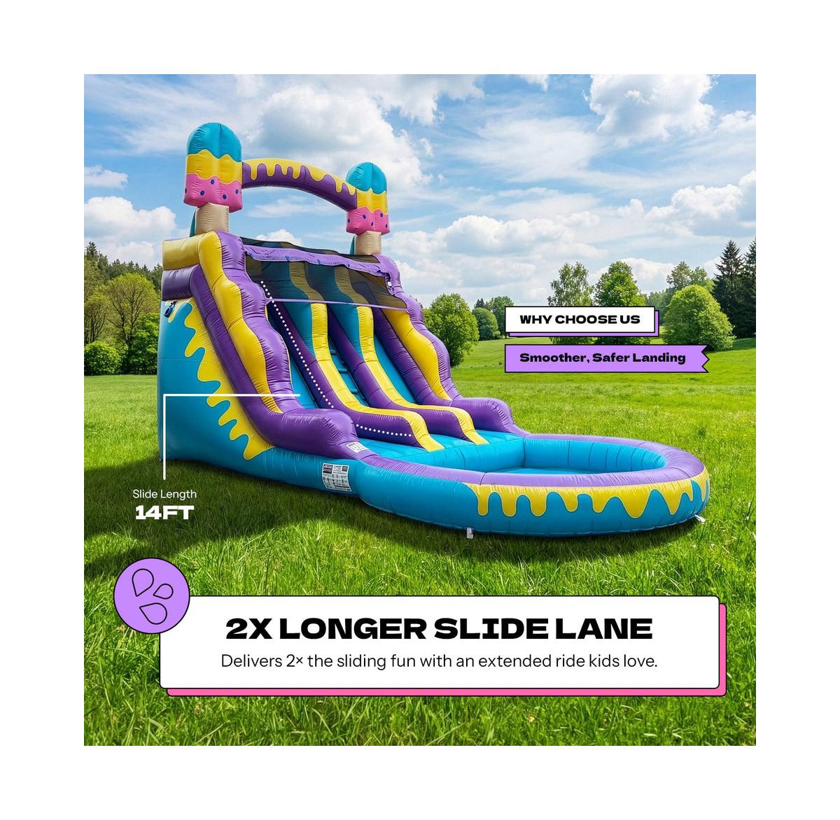 Pop Jump Ice Pop 24' Dual Lane Center Climb Waterslide with Attached Pool
