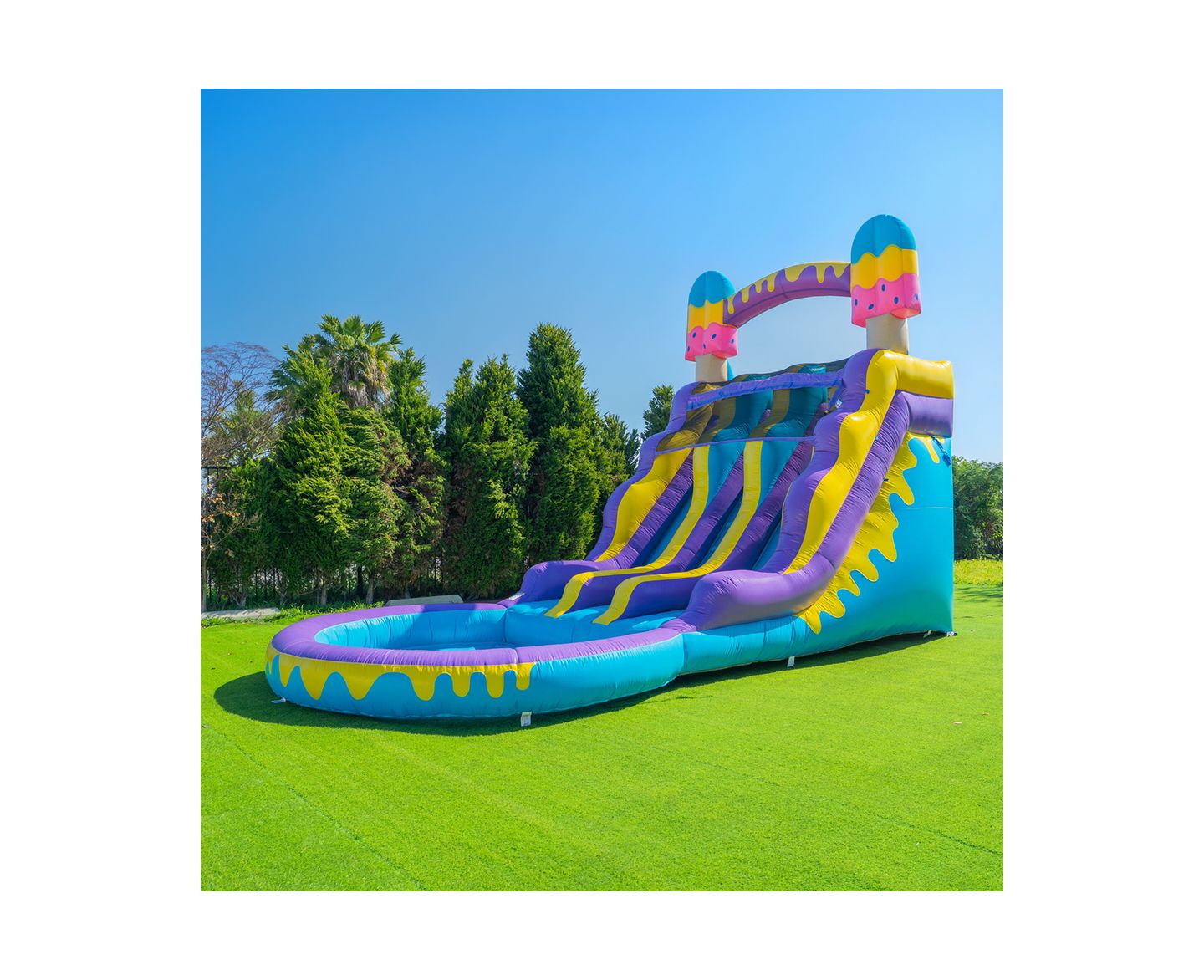 Детская игрушка POP JUMP Ice Pop 24' Dual-Lane Inflatable Vinyl Waterslide with Attached Pool, Up to 7 People, Ages 3+, цвет: Разноцветный — фото 1