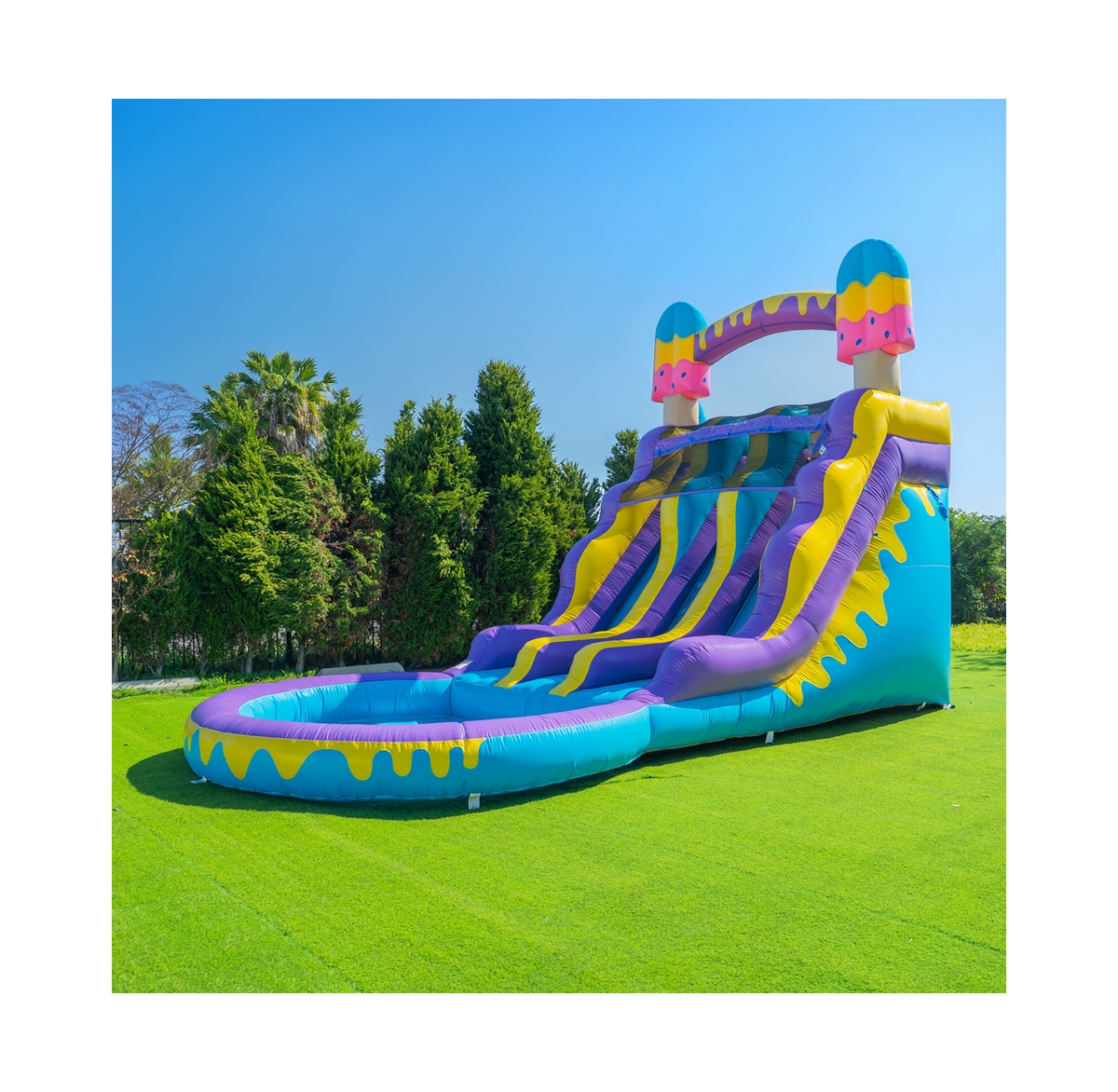 Pop Jump Ice Pop 24' Dual Lane Center Climb Waterslide with Attached Pool