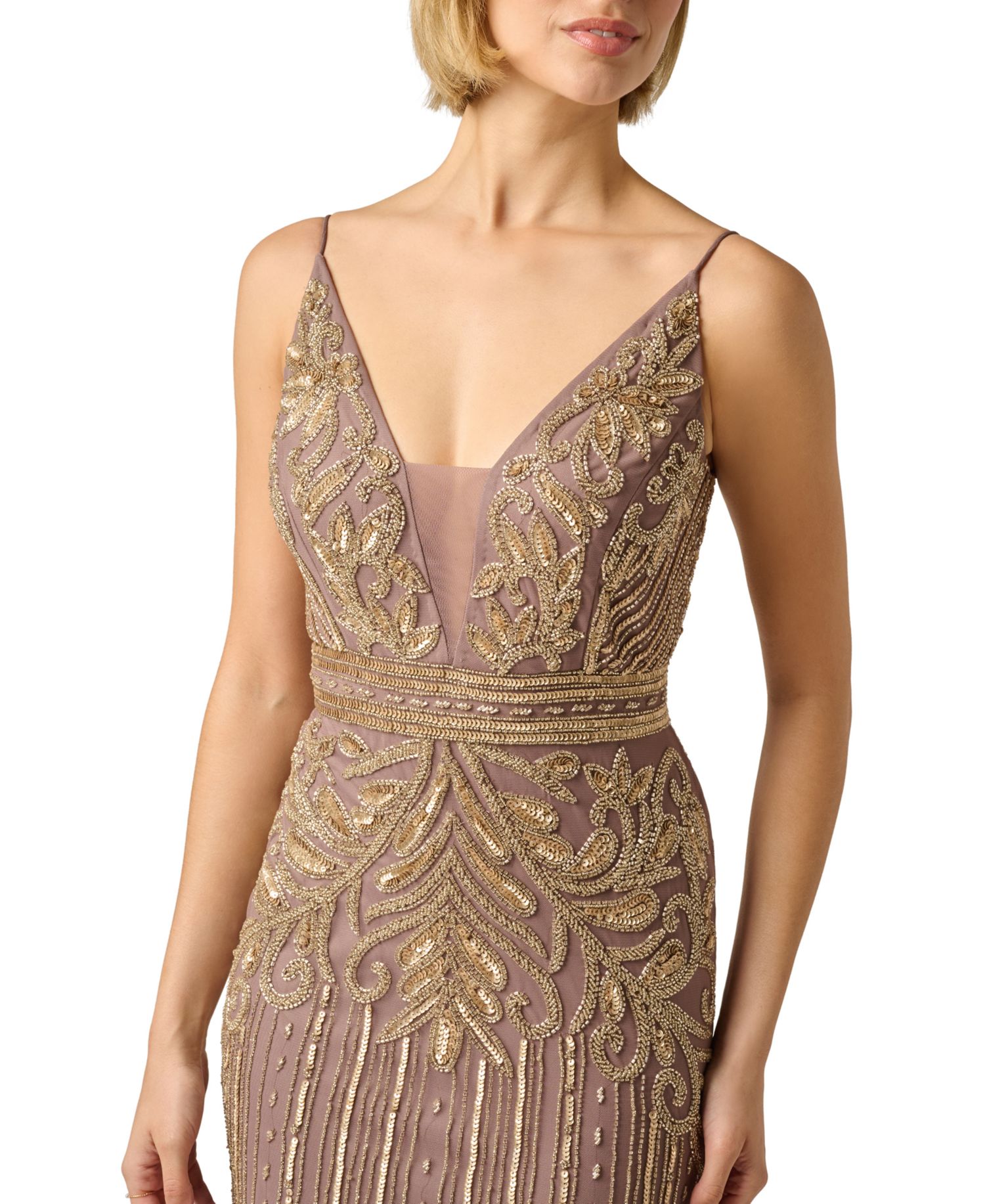 Women's Sleeveless V-Neck Beaded Ball Gown