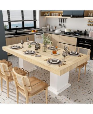 Wooden Top and White Base Table - 78.7x39.4 Inch Large Dining Table | Modern Extendable Table | Living Room Furniture